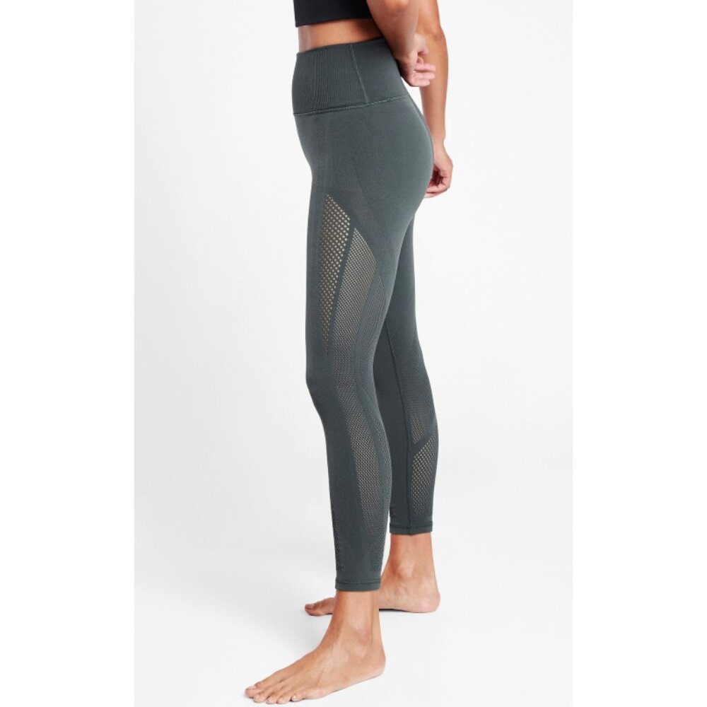 Athleta Mudra 7/8 Tights Anthracite Grey Mesh Cut-Outs Cutouts High-Rise Waist